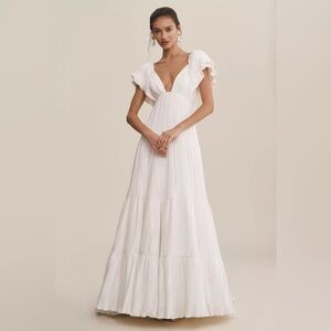 BHLDN Ivory Ruffle Sleeve Gown